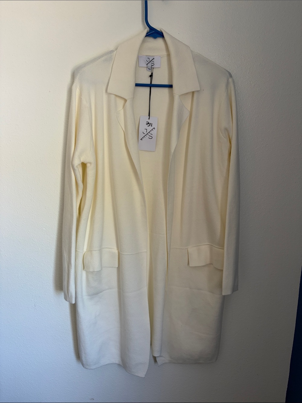 JS Collections Cream Open Front Long Cardigan